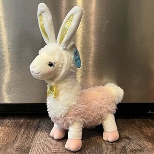 NWT FAO Schwarz Easter Pink and White Llama Plush Girls Easter Bunny Ears Soft